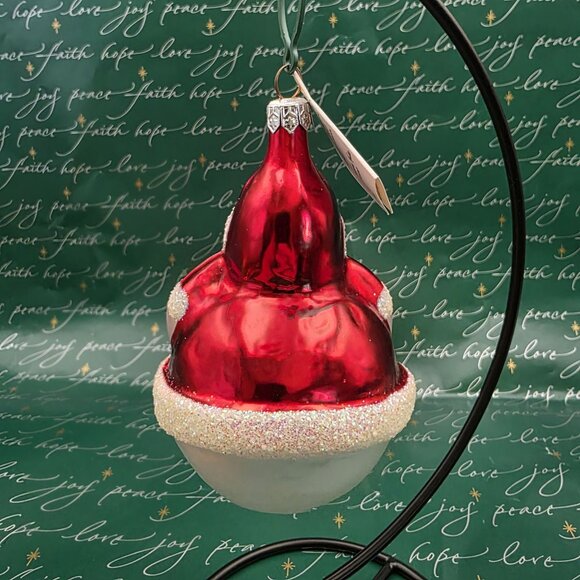 RADKO Santa Glass Christmas Ornament Roly Poly Round Red White 4.5” W Tag - Picture 3 of 8